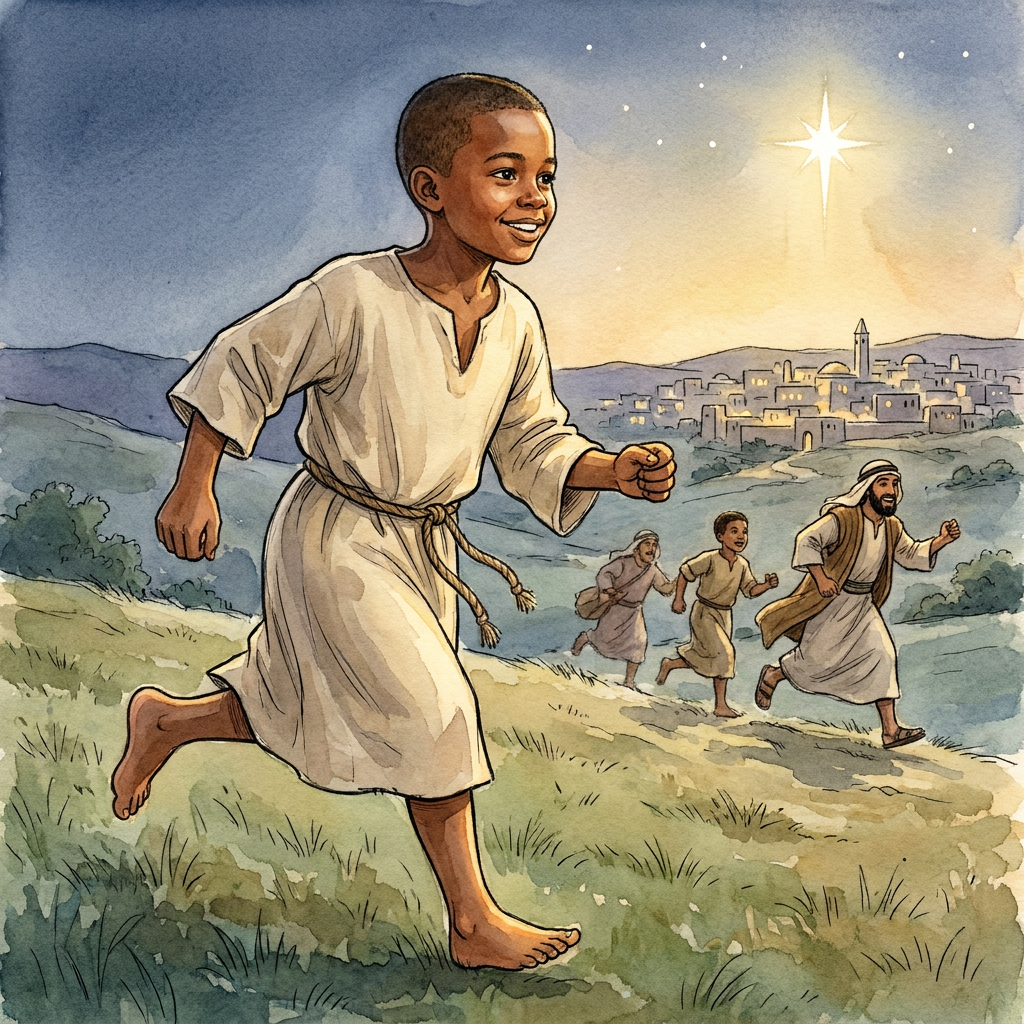 A child illustrated into the Christmas story