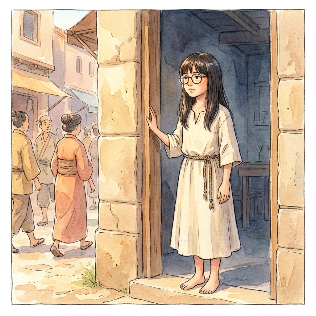 A child illustrated into the Christmas story